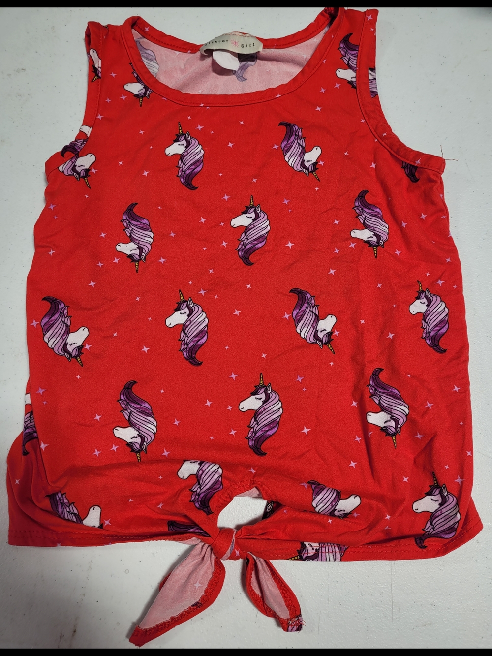 Girls Red Unicorn Tie-Front Tank Top